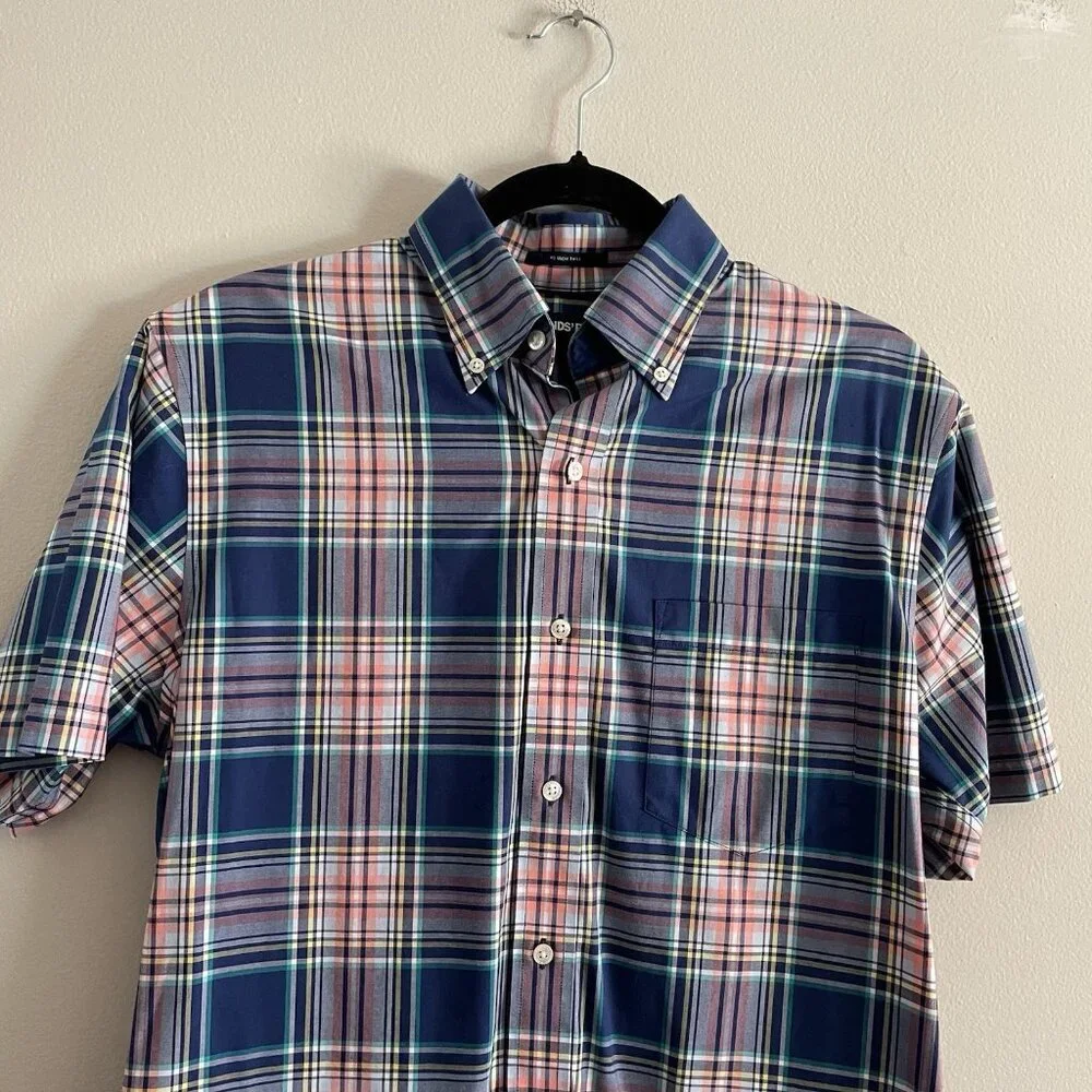 Lands' End Men SZ S - 14-14 1/2 Blue Plaid Short Sleeve Button Down Casual Shirt - Picture 3 of 10